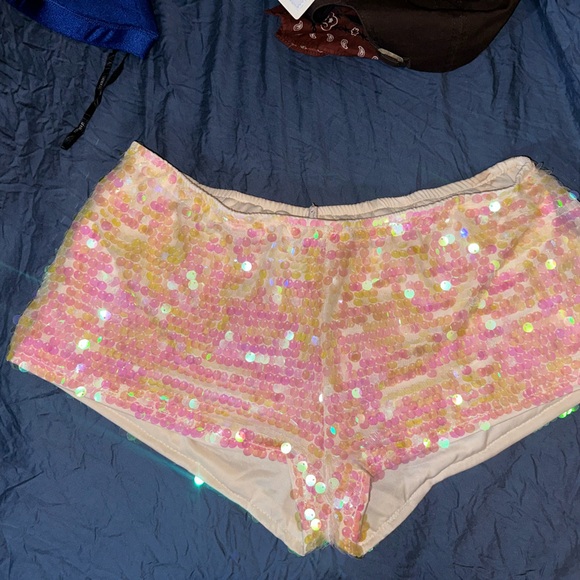 SHEIN High Waist Sequin Shorts in Pink and Gold - Picture 1 of 4